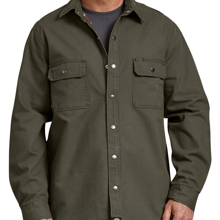 Relaxed Fit Flannel Lined Shirt - Rinsed Moss Green (RMS) image number 1