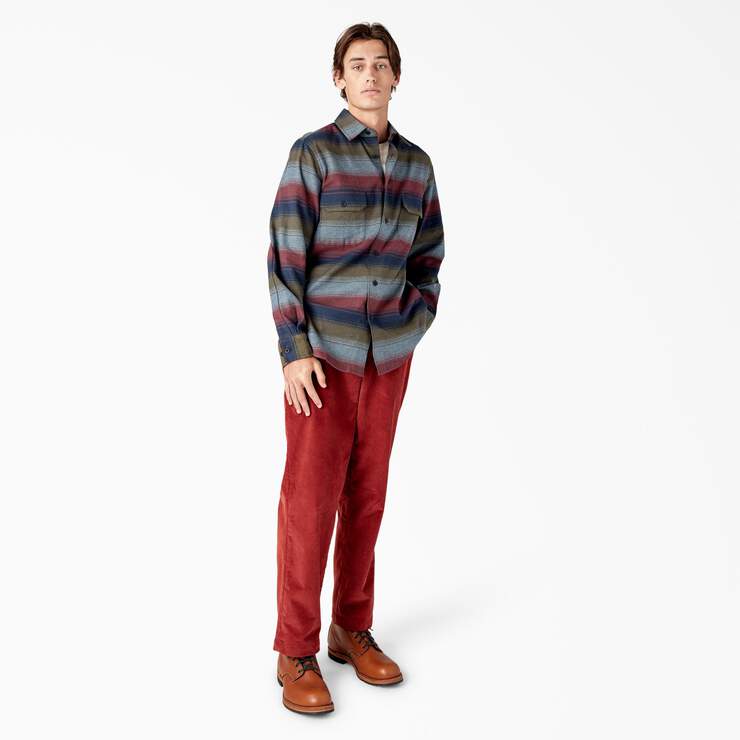 Long Sleeve Flannel Shirt - Brick/Olive Blanket Stripe (BVS) image number 5