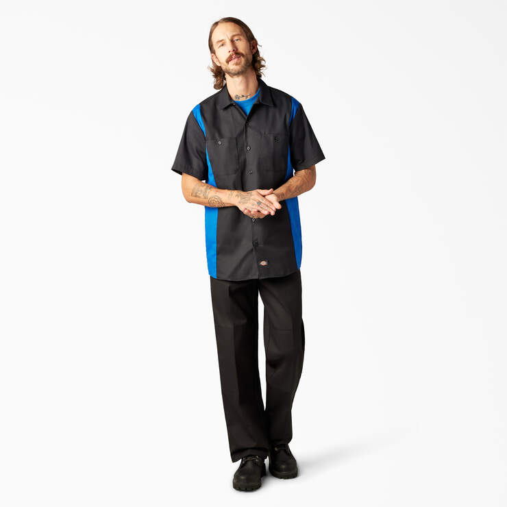Two-Tone Short Sleeve Work Shirt - Black/Royal Blue (BKRB) image number 5
