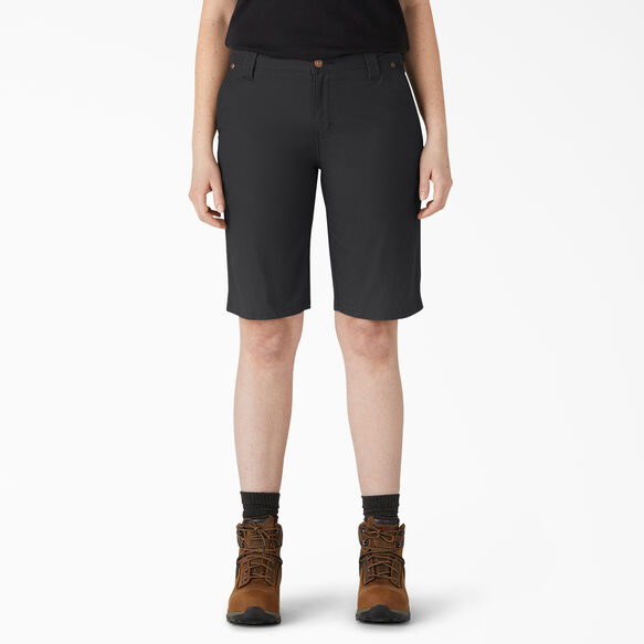 Women&rsquo;s Relaxed Fit Duck Carpenter Shorts, 11&quot; - Rinsed Black &#40;RBK&#41;