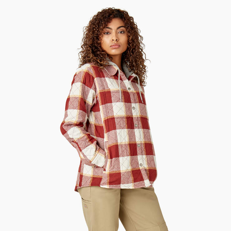 Women’s Flannel Hooded Shirt Jacket - Fired Brick Campside Plaid (A2E) image number 4