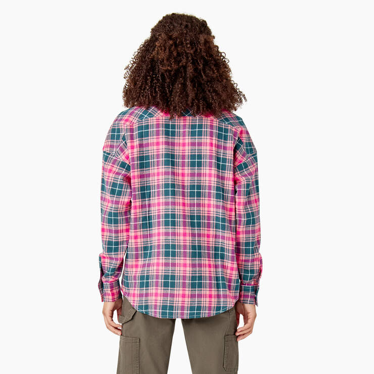 Women's Long Sleeve Flannel Shirt - Rosebud Dark Teal Plaid (UPT) image number 2
