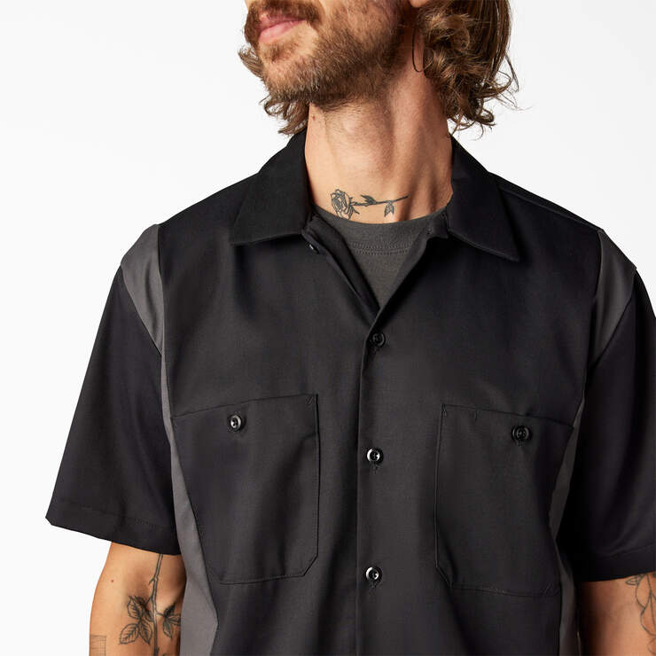Two-Tone Short Sleeve Work Shirt - Black Dark Gray Tone (BKCH) image number 7