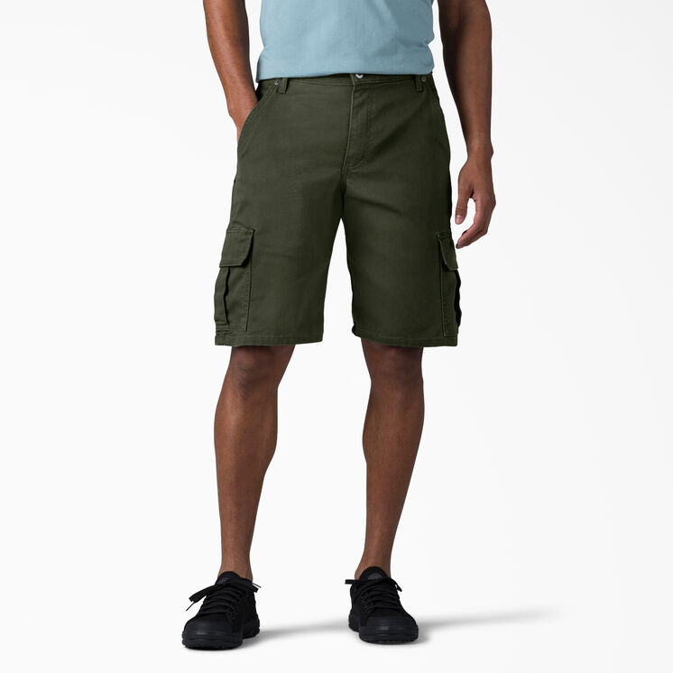 Relaxed Fit Duck Cargo Shorts, 11&quot; - Stonewashed Olive Green &#40;SOG&#41;
