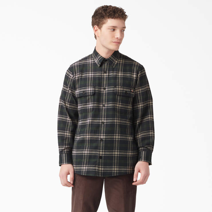 Long Sleeve Flannel Shirt - Green/Black Plaid (NPG) image number 1