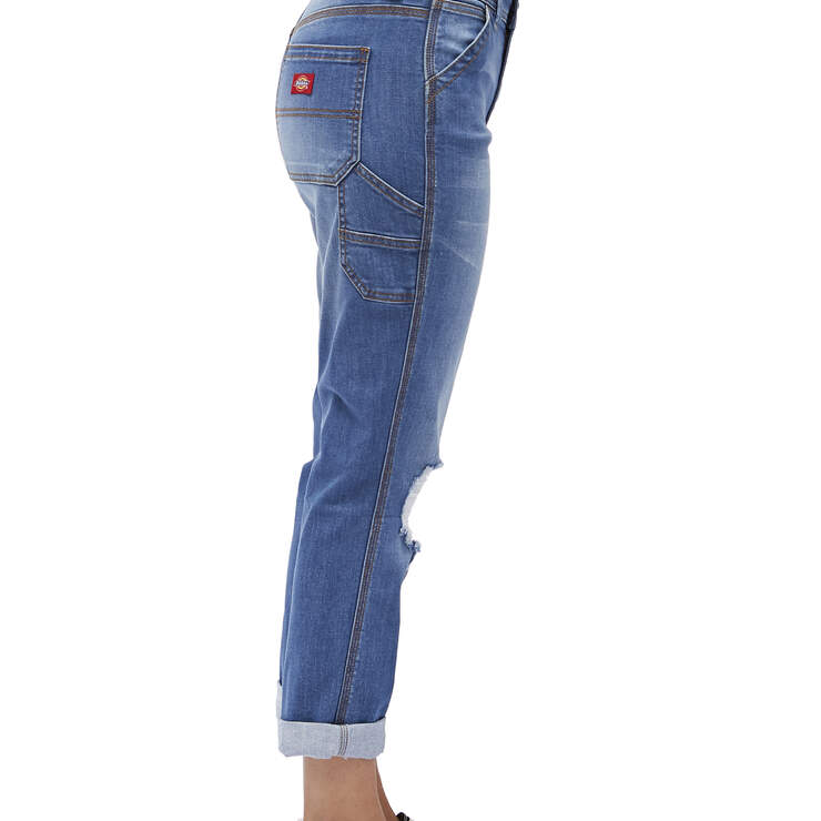 Dickies Girl Juniors' Boyfriend 26" Carpenter Crop Pants - Medium Blue Wash (TMW) image number 3