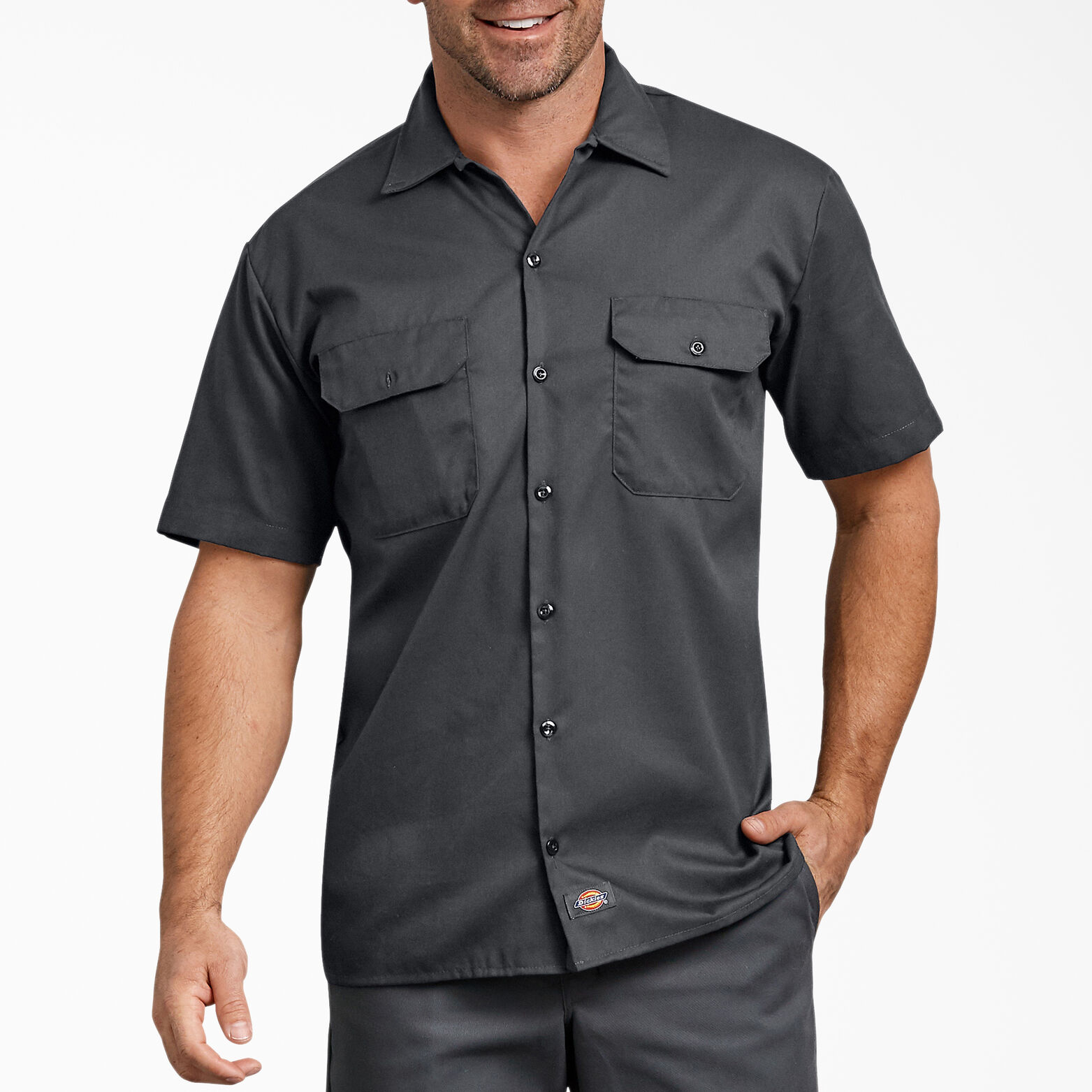 Flex Relaxed Fit Short Sleeve Twill Work Shirt , Charcoal Gray | Dickies