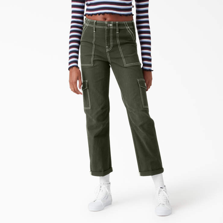 Women's Skinny Fit Cuffed Cargo Pants - Olive Green (OG) image number 1