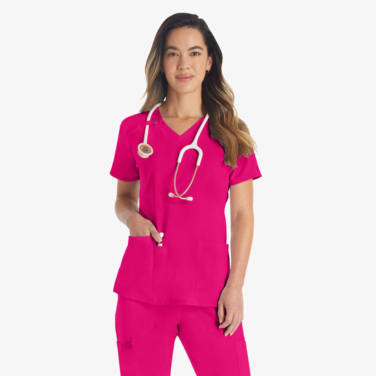 Women's EDS Essentials V-Neck Scrub Top - Hot Pink (HPK)