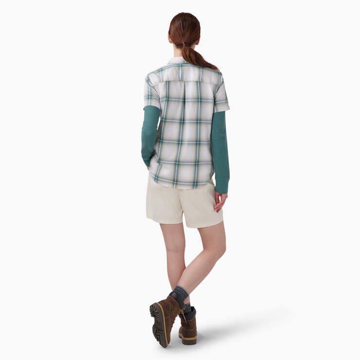Women’s Plaid Woven Shirt - Green Herringbone Plaid (MPN) image number 6