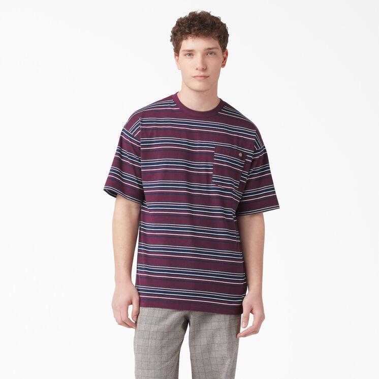 Relaxed Fit Striped Pocket T-Shirt - Grape Wine Stripe &#40;GSW&#41;