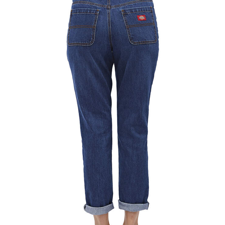Dickies Girl Juniors' 5-Pocket High Rise Mom Fit Rolled Ankle Jeans - Stonewashed Dark Blue (DSW) image number 2
