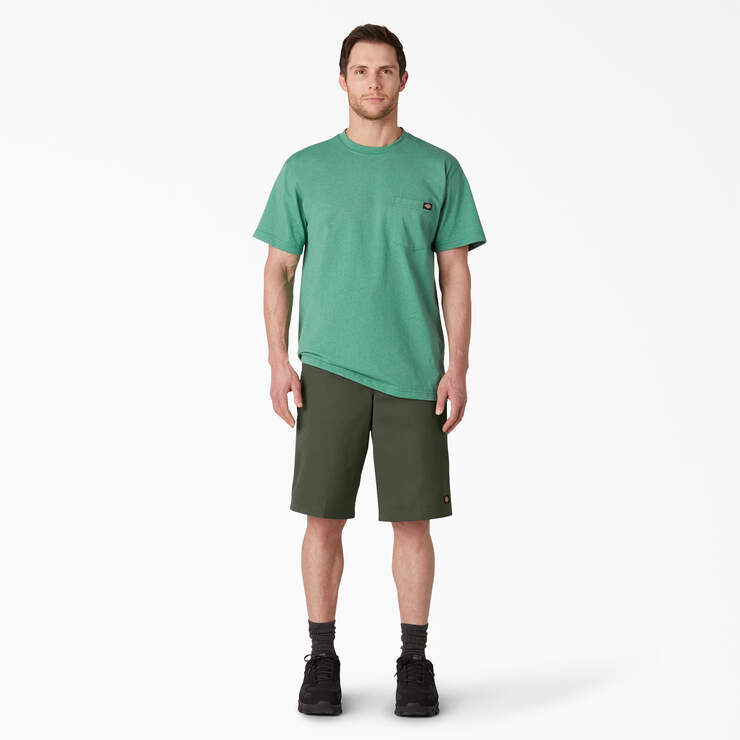 Loose Fit Flat Front Work Shorts, 13" - Olive Green (OG) image number 4