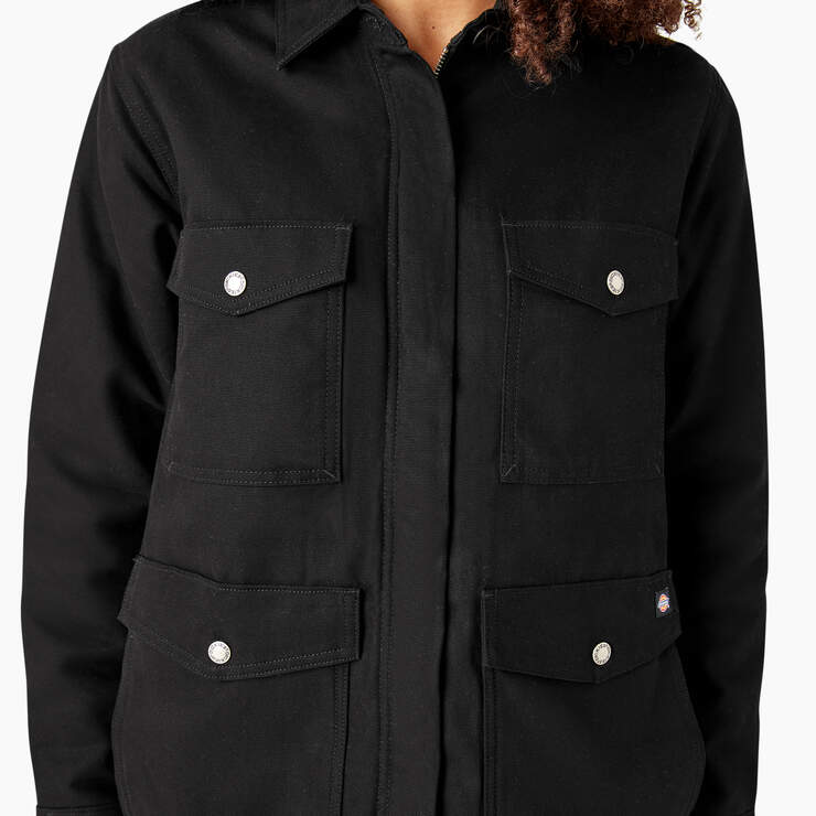Women's Duck High Pile Fleece Lined Chore Coat - Black (BKX) image number 7