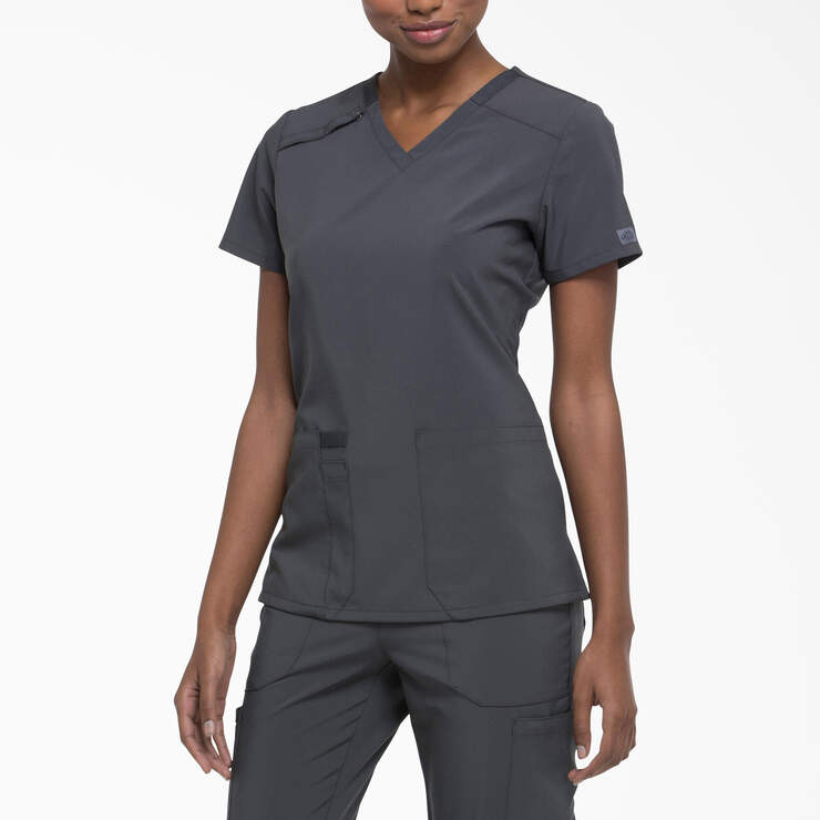 Women's EDS Essentials V-Neck Scrub Top - Pewter Gray (PEW) image number 3
