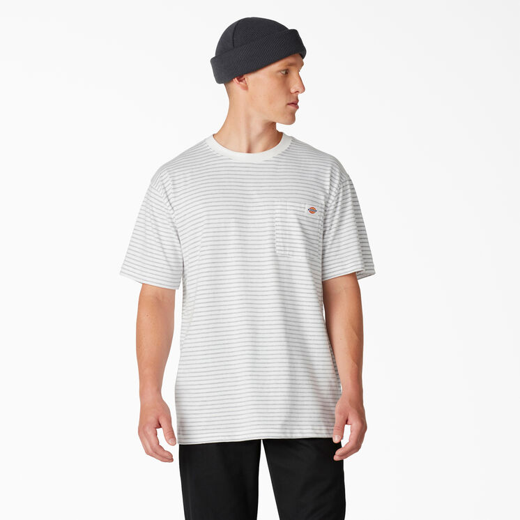 Regular Fit Striped Pocket T-Shirt - White Heather Stripe &#40;HSH&#41;