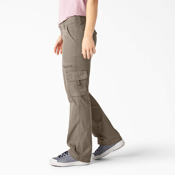 Women's Relaxed Fit Straight Leg Cargo Pants - Rinsed Pebble Brown (RNP) image number 3