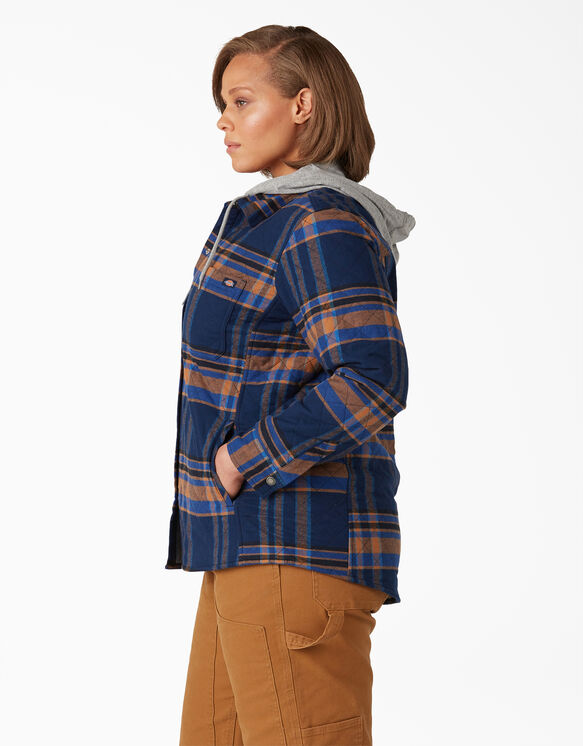 Women&rsquo;s Plus Flannel Hooded Shirt Jacket - Deep Blue &#40;OP2&#41;
