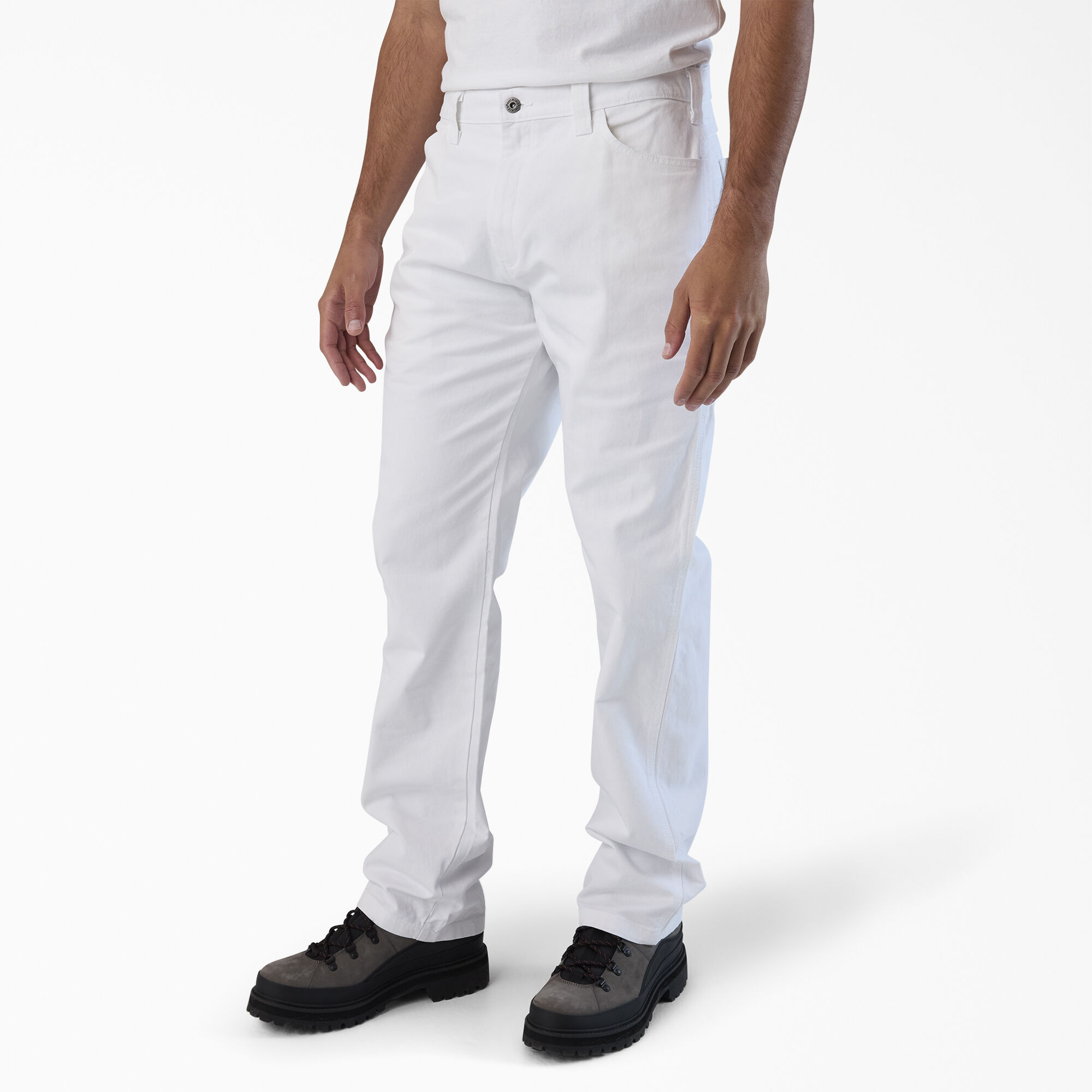 Relaxed Fit Straight Leg Painter's Pants, White