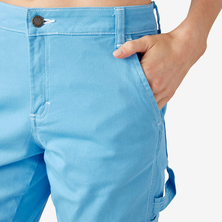 Women's Slim Straight Fit Roll Hem Carpenter Pants - Azure Blue (AB2) image number 7