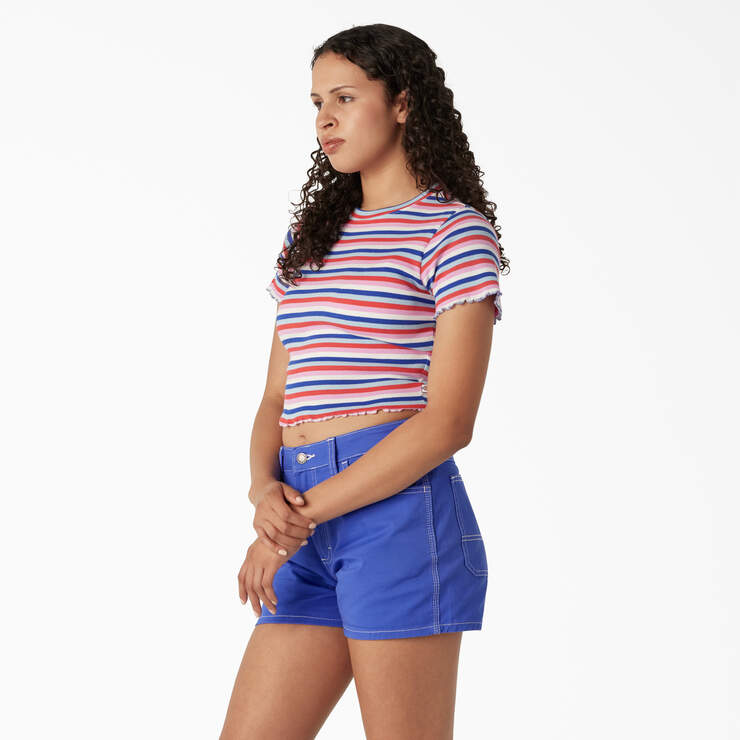 Women's Striped Cropped Baby T-Shirt - Blue Explorer Stripe (UXS) image number 3