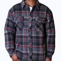 Men's Long Sleeve Sherpa Lined Plaid Jacket - CHARCOAL/WINE (CHW)