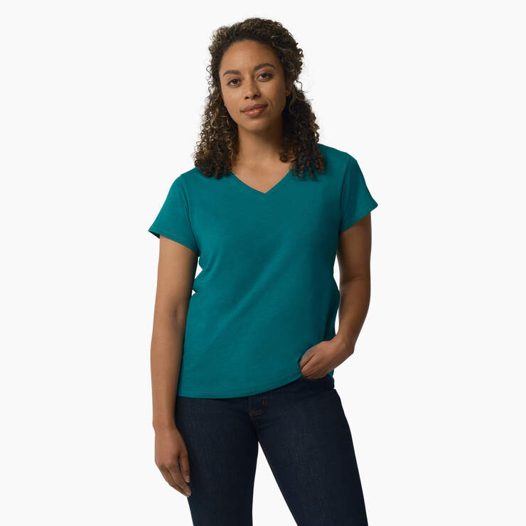 Women's Short Sleeve V-Neck T-Shirt - Deep Lake (DL2) image number 1