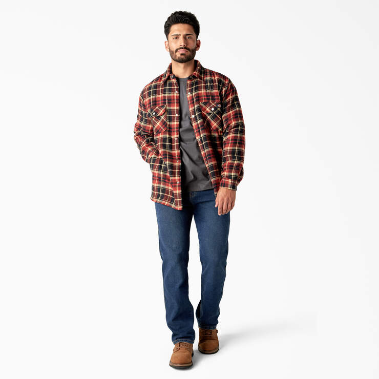 Water Repellent Fleece-Lined Flannel Shirt Jacket - Brick/Black Plaid (B2F) image number 4