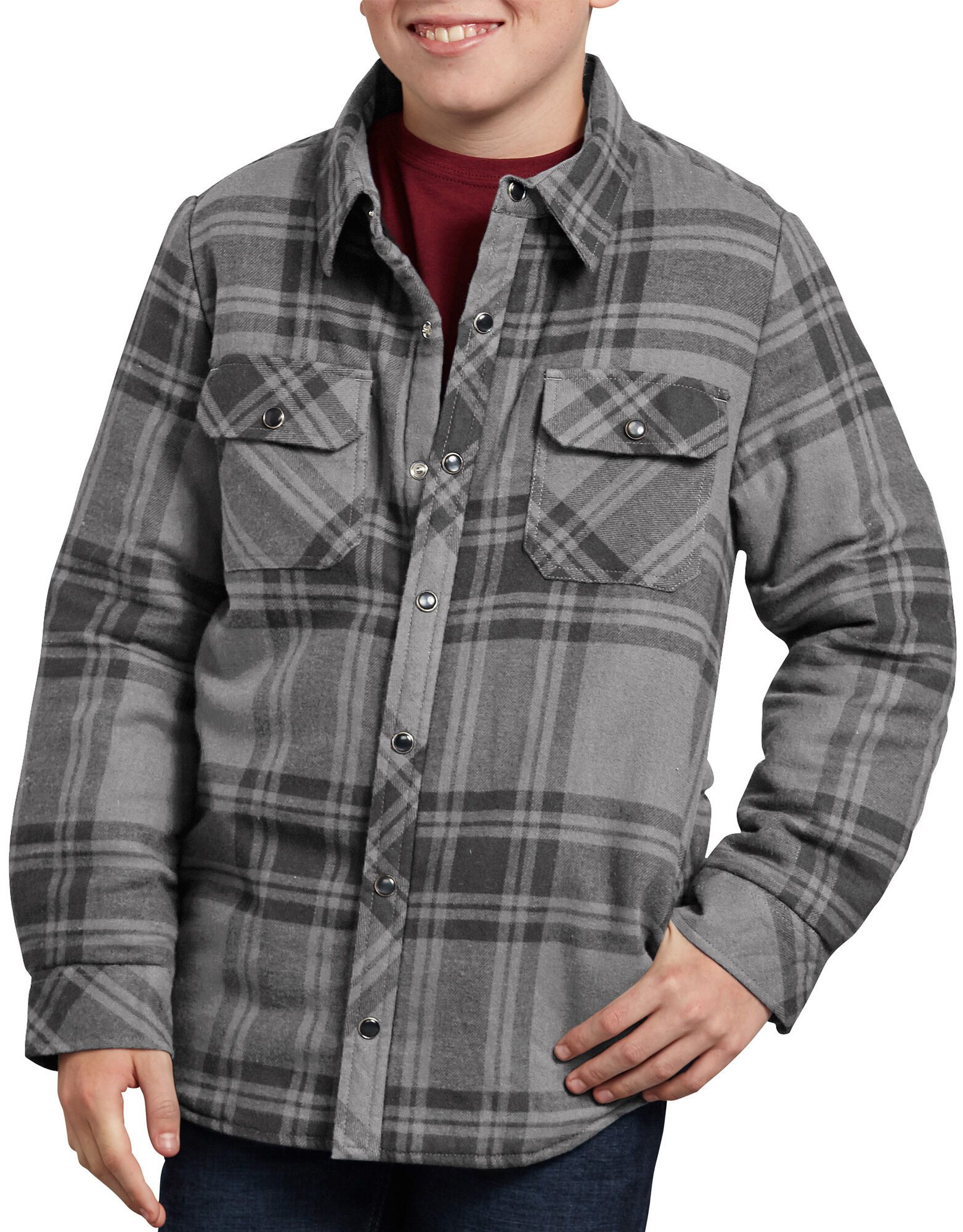 Boys' Flannel Shirt Jacket Gray Black Plaid | Dickies
