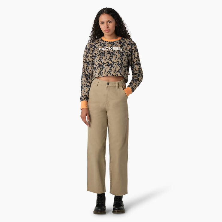 Women's Camo Long Sleeve Cropped T-Shirt - Desert Sand Glitch Camo (DHD) image number 4