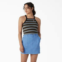 Women's Rib Knit Cropped Tank Top - Black Summer Fair Stripe (CUS)