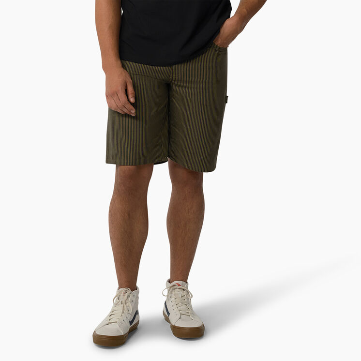 Hickory Stripe Carpenter Shorts, 11&quot; - Military Green Hickory Stripe &#40;HSY&#41;