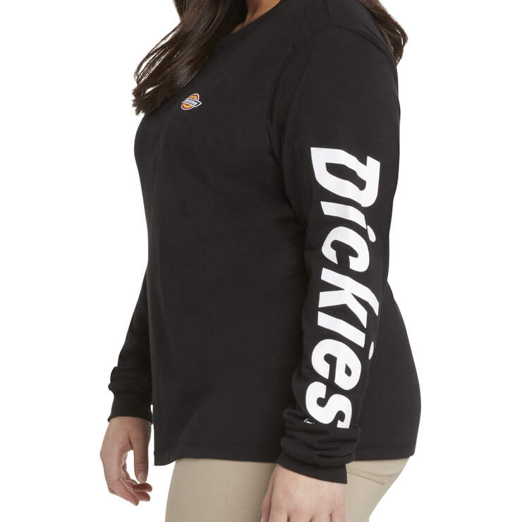 Dickies Girl Juniors' Plus Logo Long Sleeve T-Shirt - Black/White (BKW) image number 3