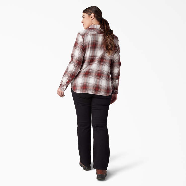 Women's Plus Long Sleeve Plaid Flannel Shirt - Fired Brick Ombre Plaid (C1X) image number 6