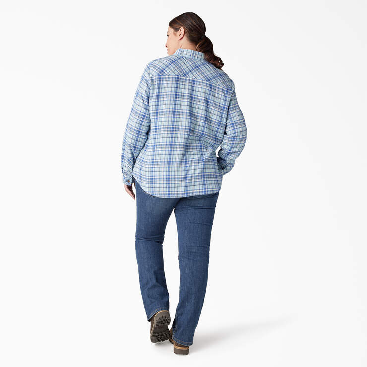 Women's Plus Long Sleeve Plaid Flannel Shirt - Clear Blue/Orchard Plaid (B2Y) image number 6