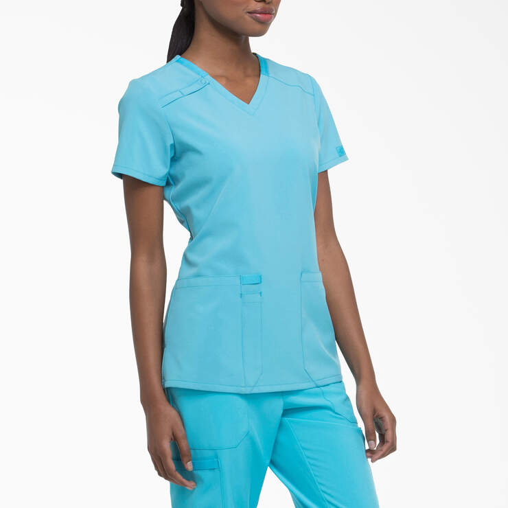 Women's EDS Essentials V-Neck Scrub Top - Turquoise (TQ) image number 4