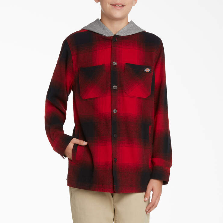 Boys’ Plaid Shirt Jacket - Black English Red Plaid (LHP) image number 1