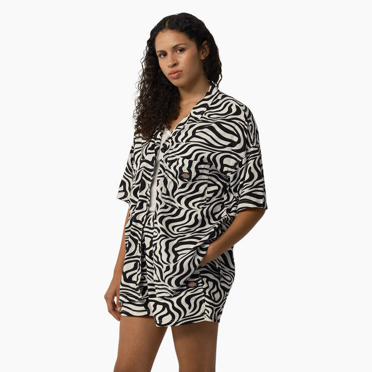 Women's Zebra Print Work Shirt - Black/White (BKWH) image number 3