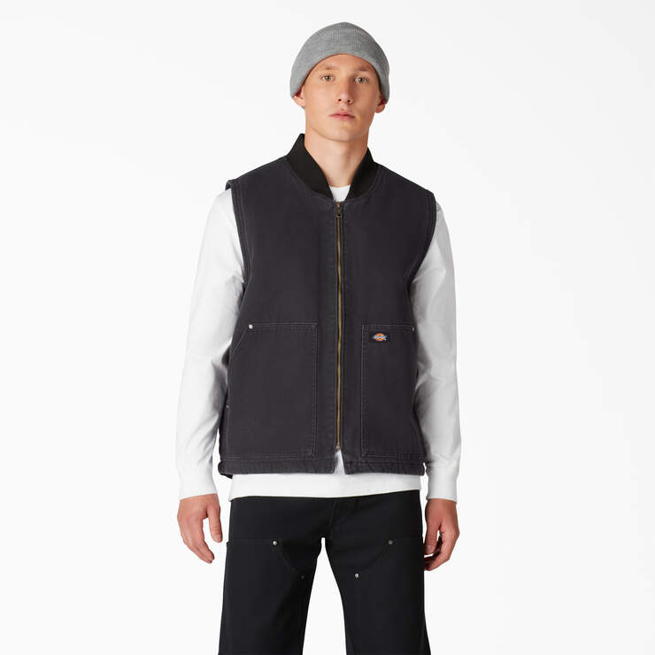 Stonewashed Duck High Pile Fleece Lined Vest - Stonewashed Black (SBK) image number 1