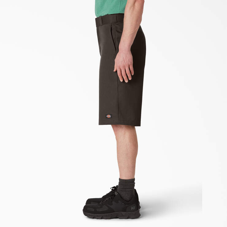 Loose Fit Flat Front Work Shorts, 13" - Dark Brown (DB) image number 3