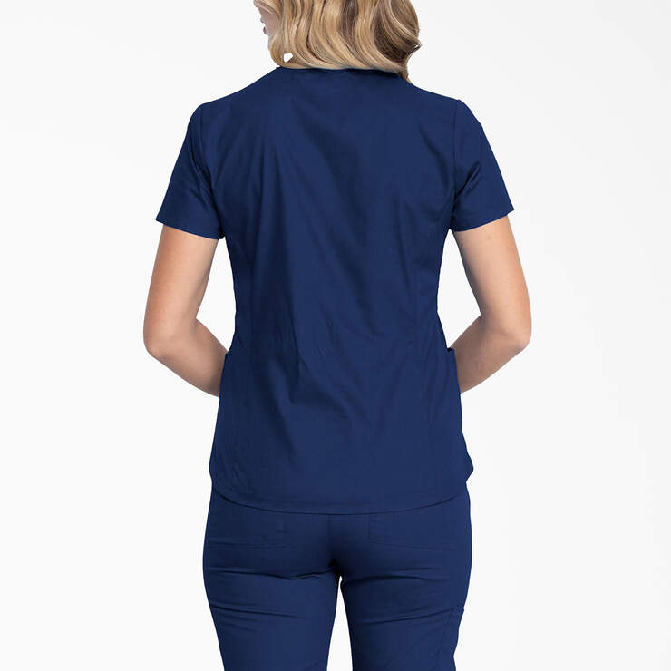 Women's EDS Signature V-Neck Scrub Top with Zip Pocket - Navy Blue (NVY) image number 2