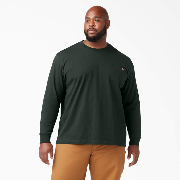 Heavyweight Long Sleeve Pocket T-Shirt - Hunter Green (GH) image number 4