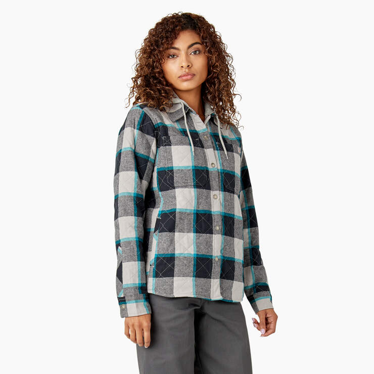 Women’s Flannel Hooded Shirt Jacket - Alloy Campside Plaid (A1S) image number 4