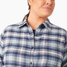 Women&#39;s Plus Long Sleeve Plaid Flannel Shirt - Clear Blue/Navy Ombre Plaid &#40;C1F&#41;