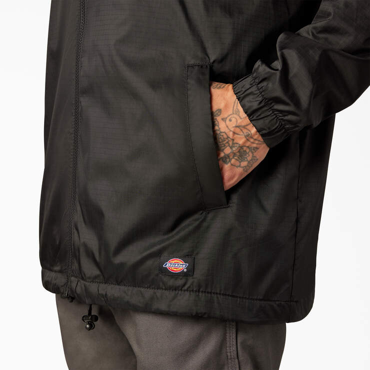 Fleece Lined Nylon Hooded Jacket - Black (BK) image number 13