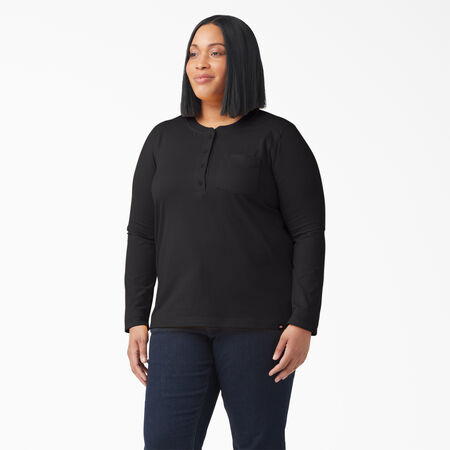 Women&#39;s Plus Heavyweight Henley - Black &#40;KBK&#41;