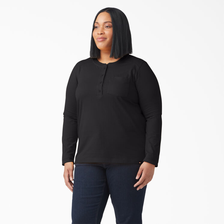 Women&#39;s Plus Heavyweight Henley - Black &#40;KBK&#41;