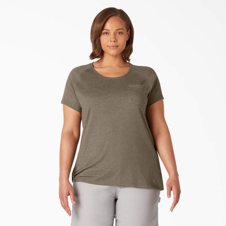 Women's Plus Cooling Short Sleeve Pocket T-Shirt - Military Green Heather (MLD) image number 1