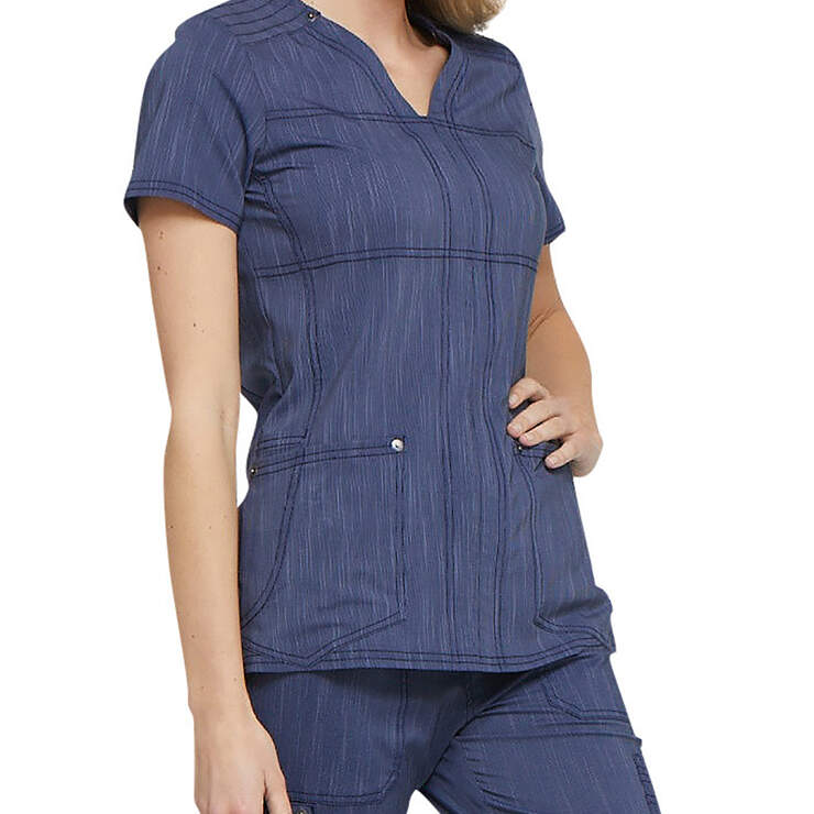 Women's Advance Two-Tone Twist V-Neck Scrub Top with Zipper Pocket - Navy Blue (NVY) image number 4