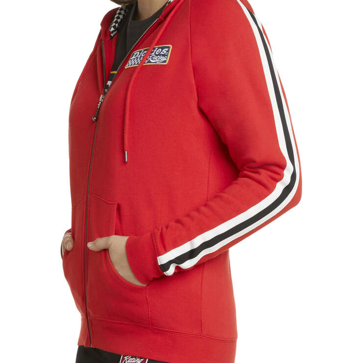 Dickies Girl Juniors' Checkered Flag Zip Front Jacket - Red (RD) image number 3